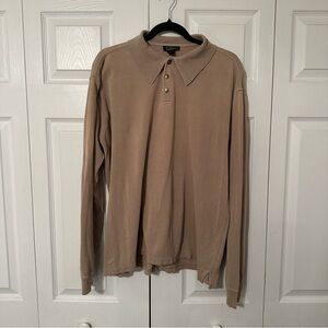 Harold Powell Sweater Mens Large Tan Silk Cotton Long Sleeve Polo Knit Classic